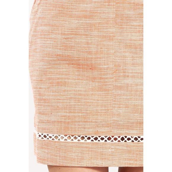Womens Straight Pencil Skirt Size L Orange Eyelet Embroidered Short Mini Cotton - Picture 4 of 5